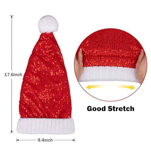 Sequin Santa Hat Knitted Glitter Christmas Hats Shiny Xmas Christmas Beanie For Adult Women Men