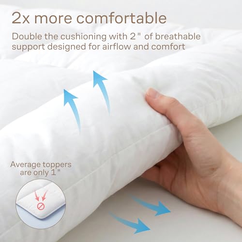 White Twin XL Mattress Topper - Ultra Soft & Cooling Support, Adjustable Straps