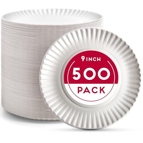 9-Inch Disposable Paper Plates - Bulk Pack of 500 for Parties & Meals - Eco-Friendly Dinnerware