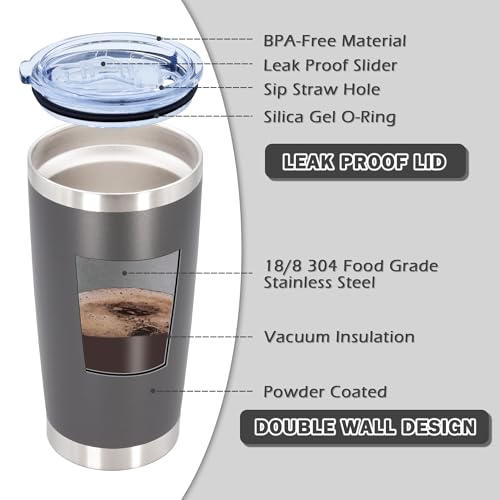 20oz Tumbler with Lid - Stainless Steel Insulated Mug Gray (12-pack) AIANJI