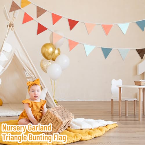 2PCS Pennant Banner Flags, Fabric Bunting Banner Nursery Garland Decor, Baby Shower Garland, Triangle Flags for Baby Boy Room, Playroom, Boho Birthday Party Decor, Each 7.75 ft (Yellow Red Blue)