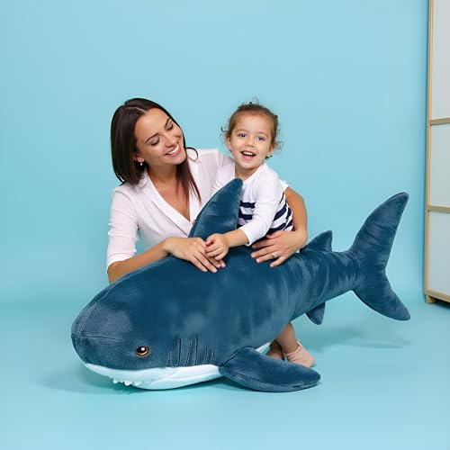 Blue 47.2 Inch XXL Shark Plush Body Pillow for Kids & Adults - Giant Soft Stuffed Animal Decor & Stress Relief Gift