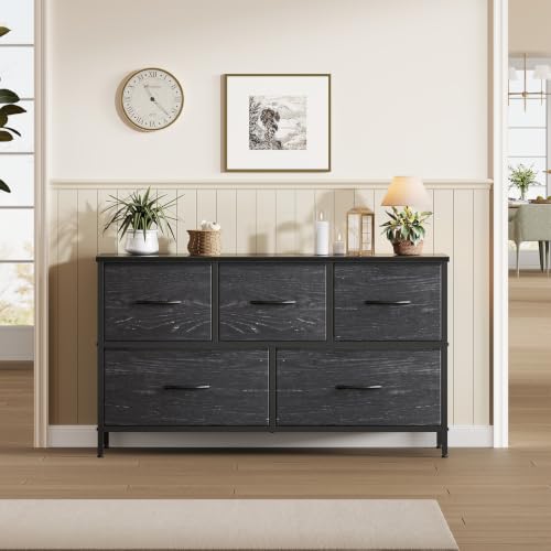 OLIXIS Black 5-Drawer Dresser for Bedroom & Closet Storage, 11.9"D x 38.1"W x 20.9"H