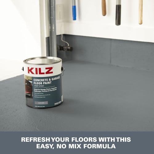 KILZ 1-Part Epoxy Concrete Garage Floor Paint - Slate Gray 1 Gallon - Indoor & Outdoor