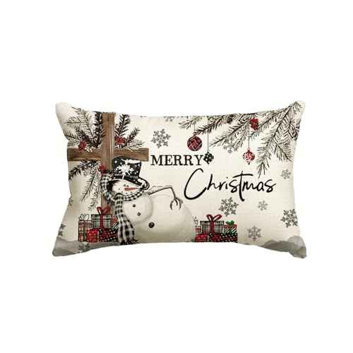AVOIN colorlife Merry Christmas Snowman Snowflake Gift Boxes Throw Pillow Cover, 12 x 20 Inch Winter Holiday Cushion Case Decoration for Sofa Couch