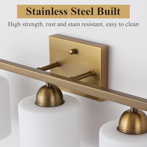 Brass 3-Light Milk Glass Vanity Light Fixture for Bathroom Wall Mount - Dimmable, UL Certified