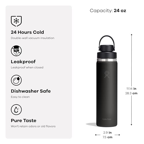 Hydro Flask 24 oz Insulated Stainless Steel Water Bottle - Harbor Blue, Wide Mouth, Leakproof Flex Chug Lid