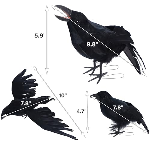 YOFIT 6 Pack Halloween Fake Crow Decorations - Realistic Black Crow Props, Style 2