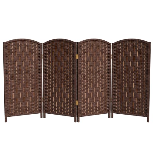 Red Lantern Short Diamond Weave Fiber Folding Screen - Dark Mocha, 4 Panels