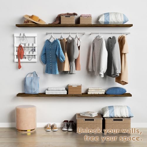 Forbena 36 Inch Rustic Brown Floating Shelves Set of 3 - Large Wall Storage