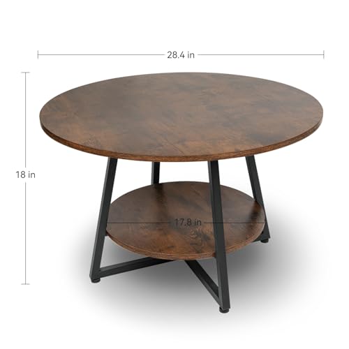 Rustic Brown 2-Tier Round Coffee Table with Storage - Modern Wooden Center Table for Living Room & Small Spaces