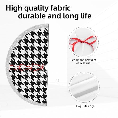 GHYGTY Xmas Tree Skirt 30" Black & White Houndstooth with Tassel Edge, Fits 30" Tree - Style 1