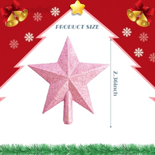 Framendino 2 Pack Glittered Mini Star Christmas Tree Topper Treetop - Pink & Blue