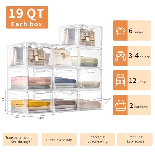 Freebat 10 Pack Clear Storage Bins with Lids, 19 Qt Closet Organizers