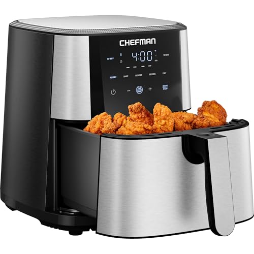 Chefman 6 Qt Stainless Steel Air Fryer - TurboFry 5-in-1 with 450°F Hi-Fry