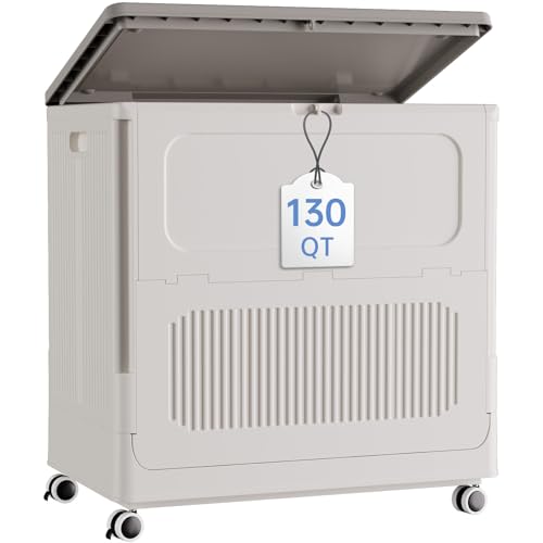 Large Storage Bin with Lid and Wheels - 130 QT Cream White Toy Organizer