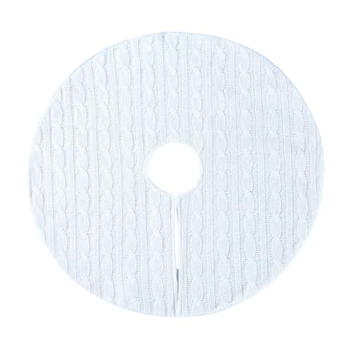 18 Inch Mini Knitted Christmas Tree Skirt, White Holiday Decorative Mat for Xmas Indoor Home Decor, Festive Tabletop Ornament (White)