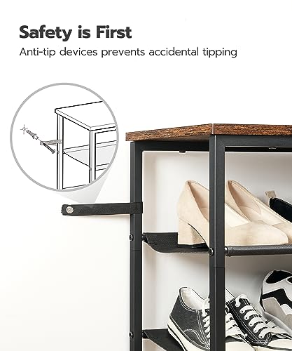 HOOBRO 29.5" Rustic Brown & Black 4-Tier Shoe Rack with Oxford Fabric Shelves & Top Panel