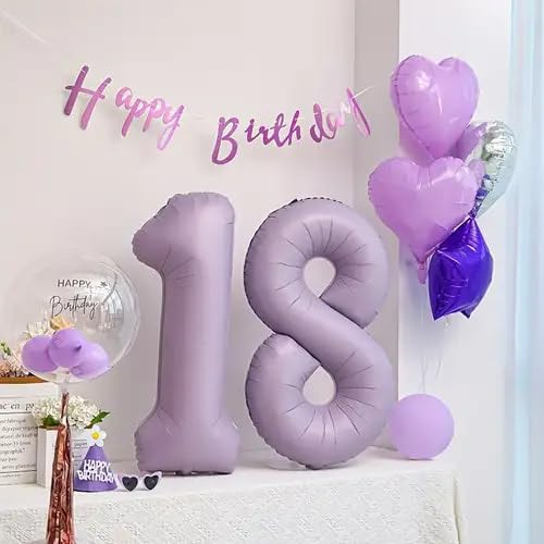 Lilac Number Balloon 40 Inch, 0 Number Balloons, 10 20 30 40 50 Numbers Balloon Birthday Decorations, Lavender Party Supplies for Women