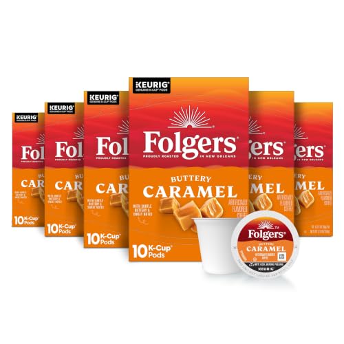Folgers Buttery Caramel Coffee Pods - 10 Count Pack of 6, 60 K-Cup Single Serve Cups