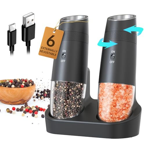 CIRCLE JOY Black Charging Base Electric Salt & Pepper Grinder Set - Auto & Adjustable Coarseness
