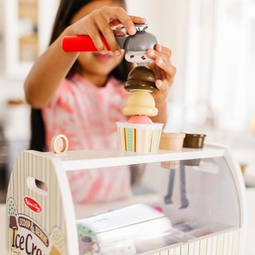 Melissa & Doug Wooden Scoop & Serve Ice Cream Counter - Pretend Play Kitchen, 28 Toy Food & Accessories, Main