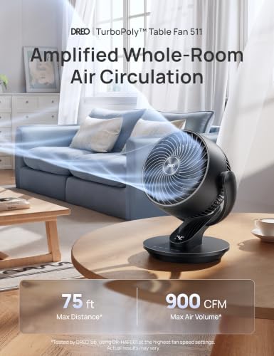 DREO Smart Fan for Bedroom - Black, 13 Inch Oscillating Quiet Air Circulator with Voice Control