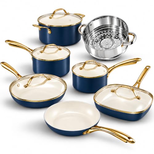 12-Piece Nonstick Ceramic Cookware Set with Diamond Infused Coating
