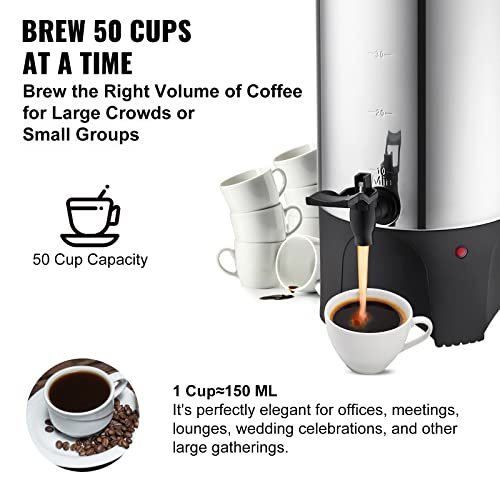 VEVOR 50-Cup Commercial Coffee Urn Stainless Steel Hot Beverage Dispenser 7.5L