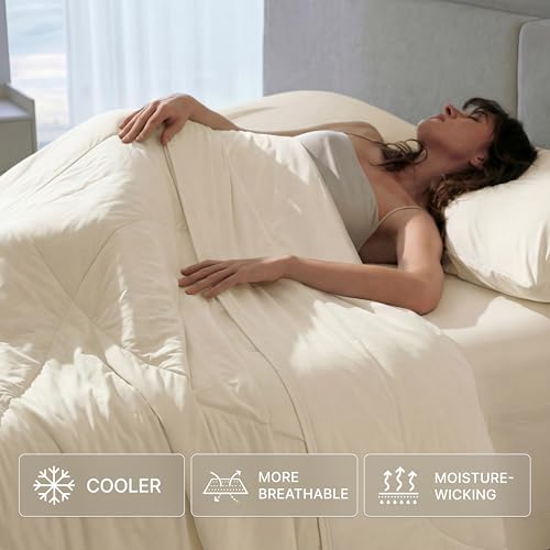 Breescape Cooling Comforter Blanket Queen Ivory 96x96 - Breathable Summer Bedding