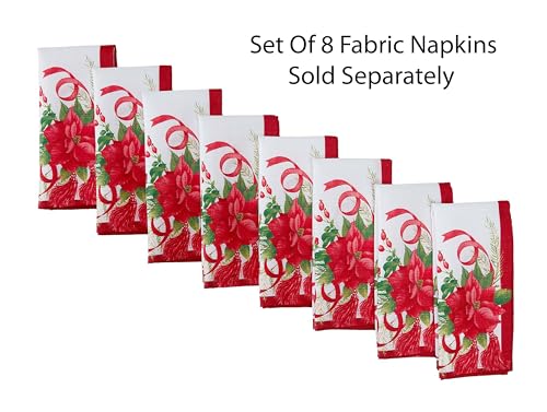 Home Bargains Plus Christmas Poinsettia Ribbon Fabric Table Runner 70" x 13" Holiday Tassels