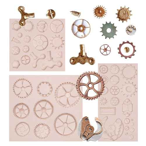 Cogs Wheel Silicone Molds, 3 Packs Steampunk Gears Clay Molds for Chocolate Baby Birthday Cake Gadget Decoration Cupcake Toppers Polymer Clay Crafts Resin