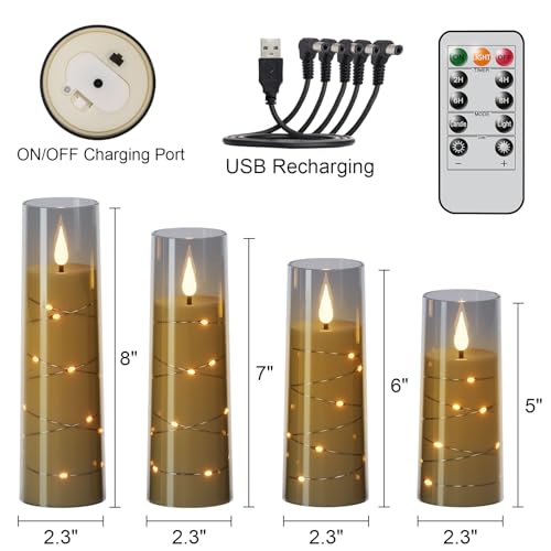 5 Pack Rechargeable Flameless Glass Candles with Remote, Timer & USB charging