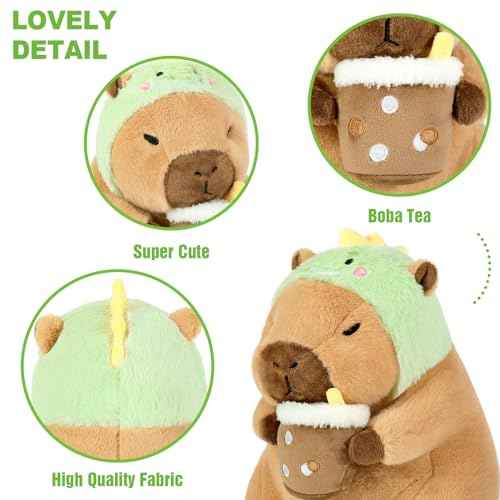 Ditucu Cute Capybara Plush Pillow Dinosaur Drinking Milk Tea Stuffed Animal Capibara Plushies Toys Gifts for Kids Brown 11 inch