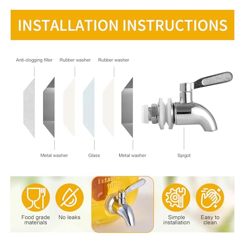 Double Gallon Glass Beverage Dispenser Set with Stand & Fruit Infuser - Stainless Steel Spigot