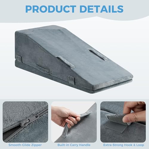 Ganondorf Grey Single Leg Elevation Pillow with Pad - Adjustable Foam Wedge for Post-Surgery Support