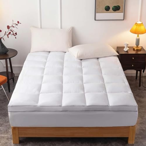 White King Size Mattress Pad - Extra Thick Pillow Top Cover with Deep Pocket & Breathable 7D Spiral Fiber Filling