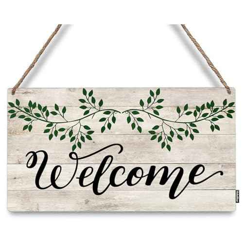 Welcome Door Sign Eucalyptus Leaves Rustic Wooden Hanging Sign 12" x 6" Rectangular for Porch or Front Door Farmhouse Outdoor/Indoor D?cor
