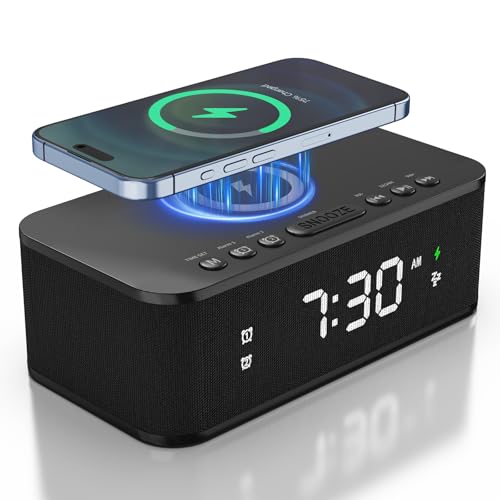 Fansbe Digital Alarm Clock with White Noise & Wireless Charging - Black