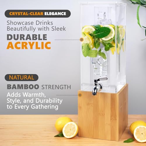 Acrylic Drink Dispenser 1.25 Gal with Stand & Ice Core - Leakproof Beverage Server
