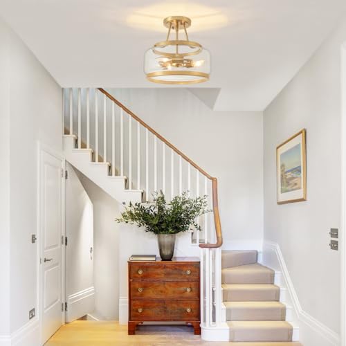 Brushed Gold Semi Flush Mount Ceiling Light Fixture 11.81" for Hallway, Kitchen & Entryway