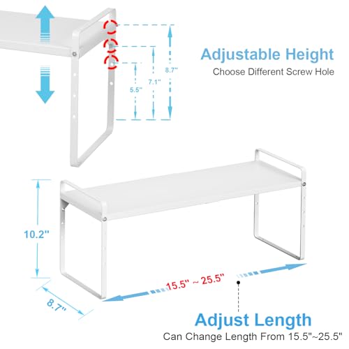 White Adjustable Kitchen Shelf Organizer Set of 4 - 15.5-25.5 Inch Expandable Counter Storage