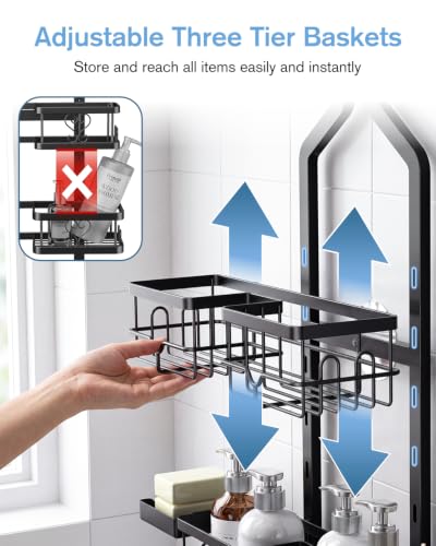 Fitespot Black 3-Tier Hanging Shower Caddy Over Showerhead & Door