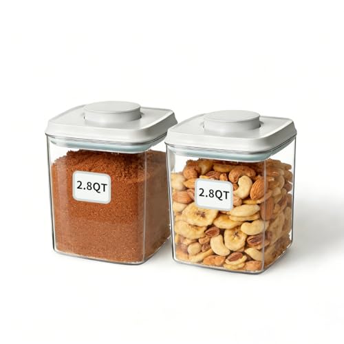 Airtight Food Storage Containers Set with One-Touch Lid - 2.8QT, 2 Pack, Stackable, BPA-Free PET