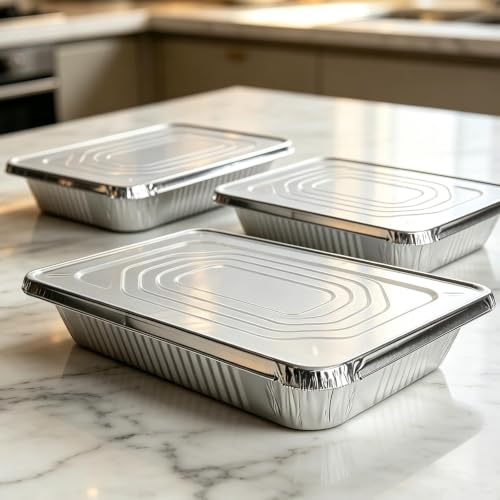 Full Size Aluminum Steam Table Pans with Lids 15 Pack - Heavy Duty Catering Trays
