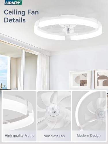 20-Inch Ceiling Fan with Lights - Low Profile Fandelier for Bedroom - White - Variation 1