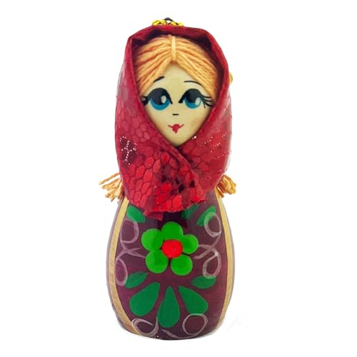 Russian Hand Carved Wooden Christmas Ornament Girl with Scarf - 2.5 Inch Handmade Holiday Decoration