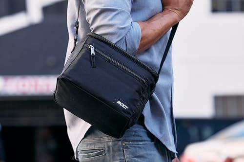 PackIt Freezable Lunch Cooler Bag - Black, Medium, Reusable Insulated Food Carrier