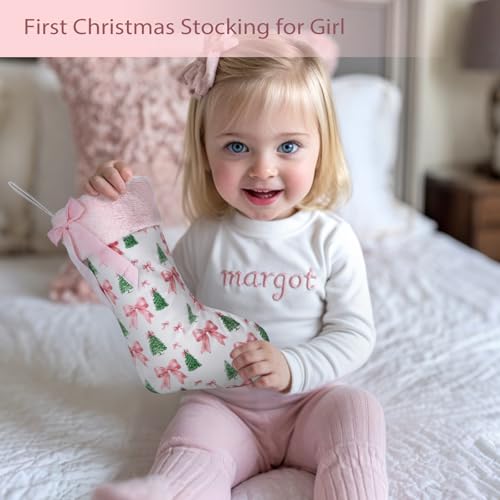 Pink Bow 18-Inch Christmas Stocking with Faux Fur