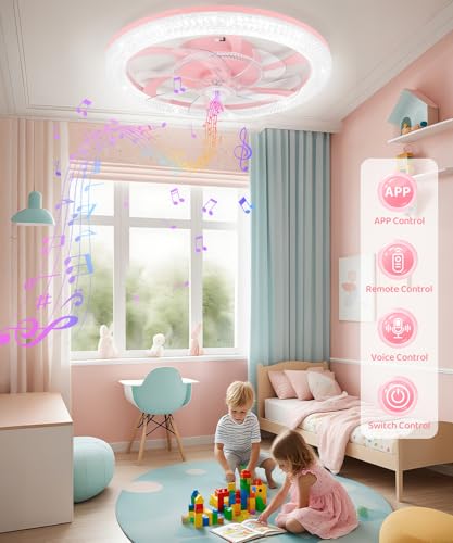 Vookea Pink 20-Inch Smart Ceiling Fan with Light & Remote, Bluetooth & APP Control